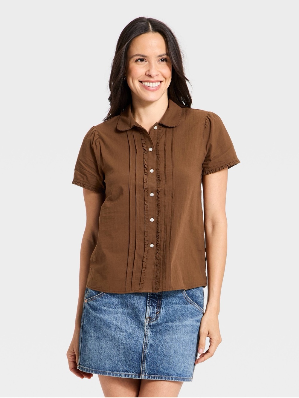 Universal Thread Brown Cotton Ruffle Blouse M